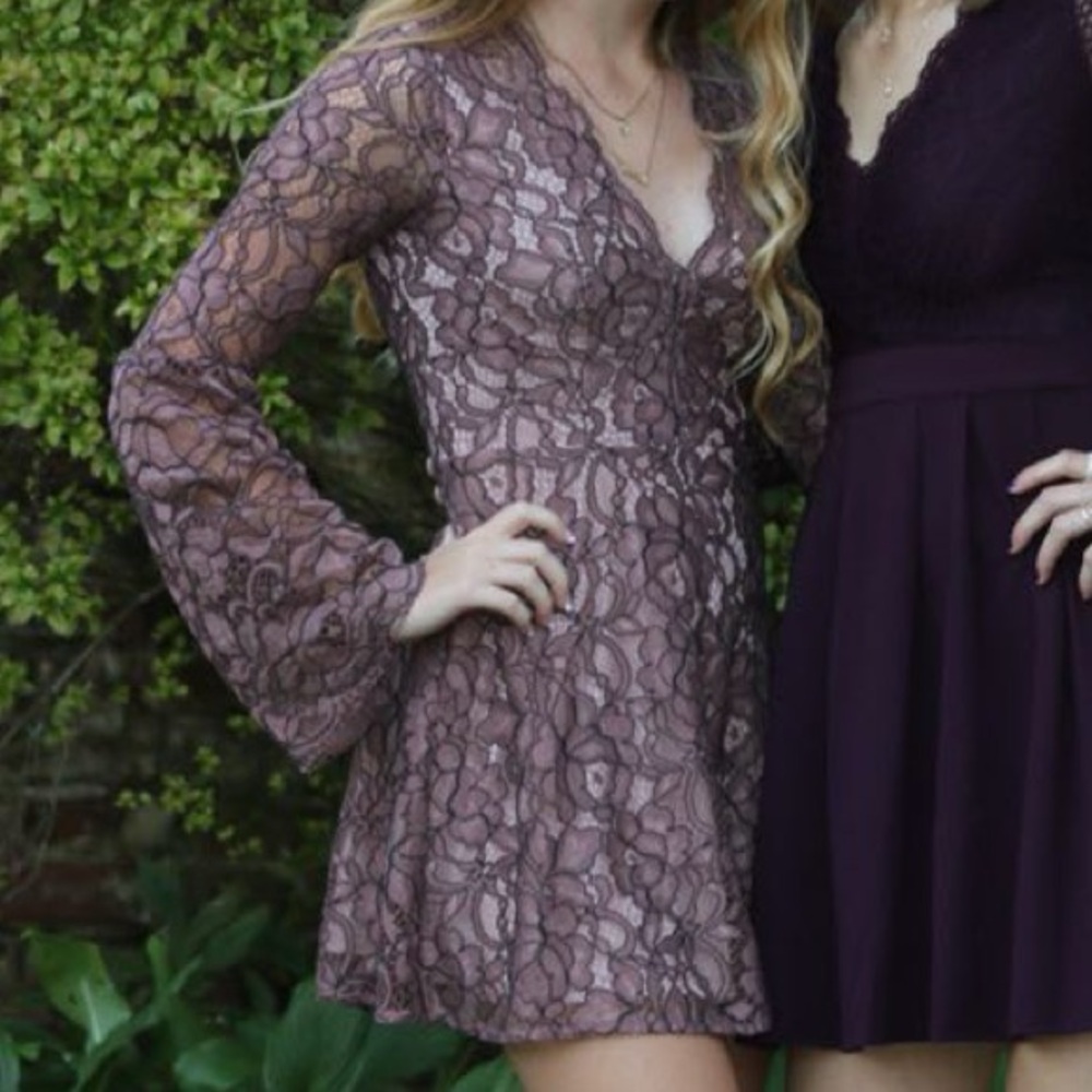 Tobi Lace Mini Dress in Lavender and Deep Purple